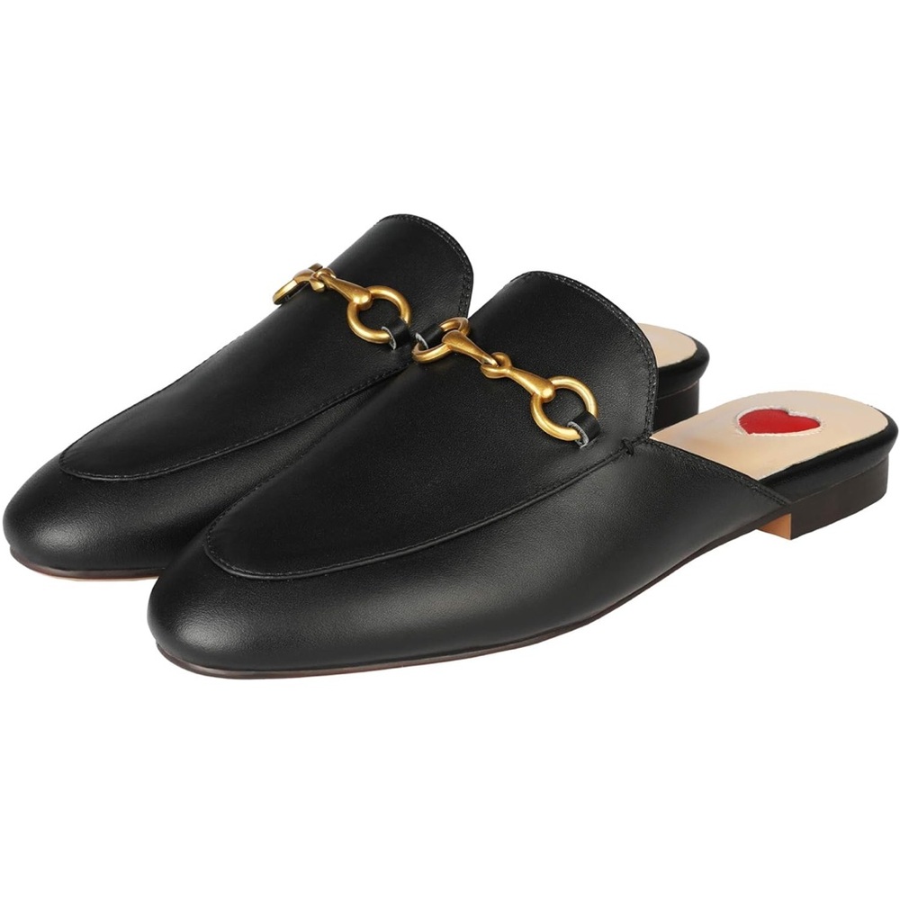 Arqa Mules  Almond Toe Leather Flats Slip-on Comfort Backless Loafers Buckle